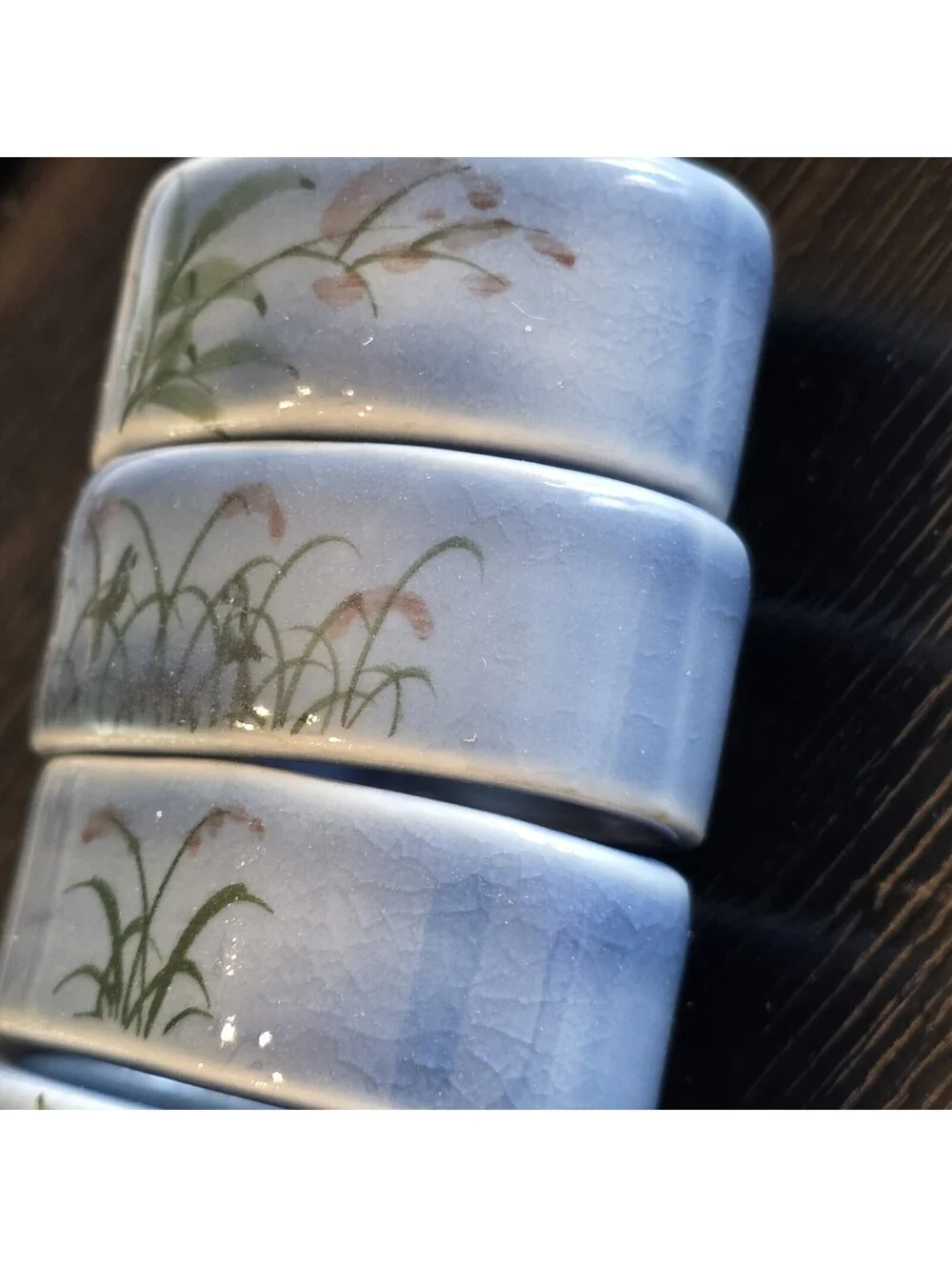 Set Of 4 Ceramic Floral Napkin Rings Light Blue Botanical Table Decor EUC